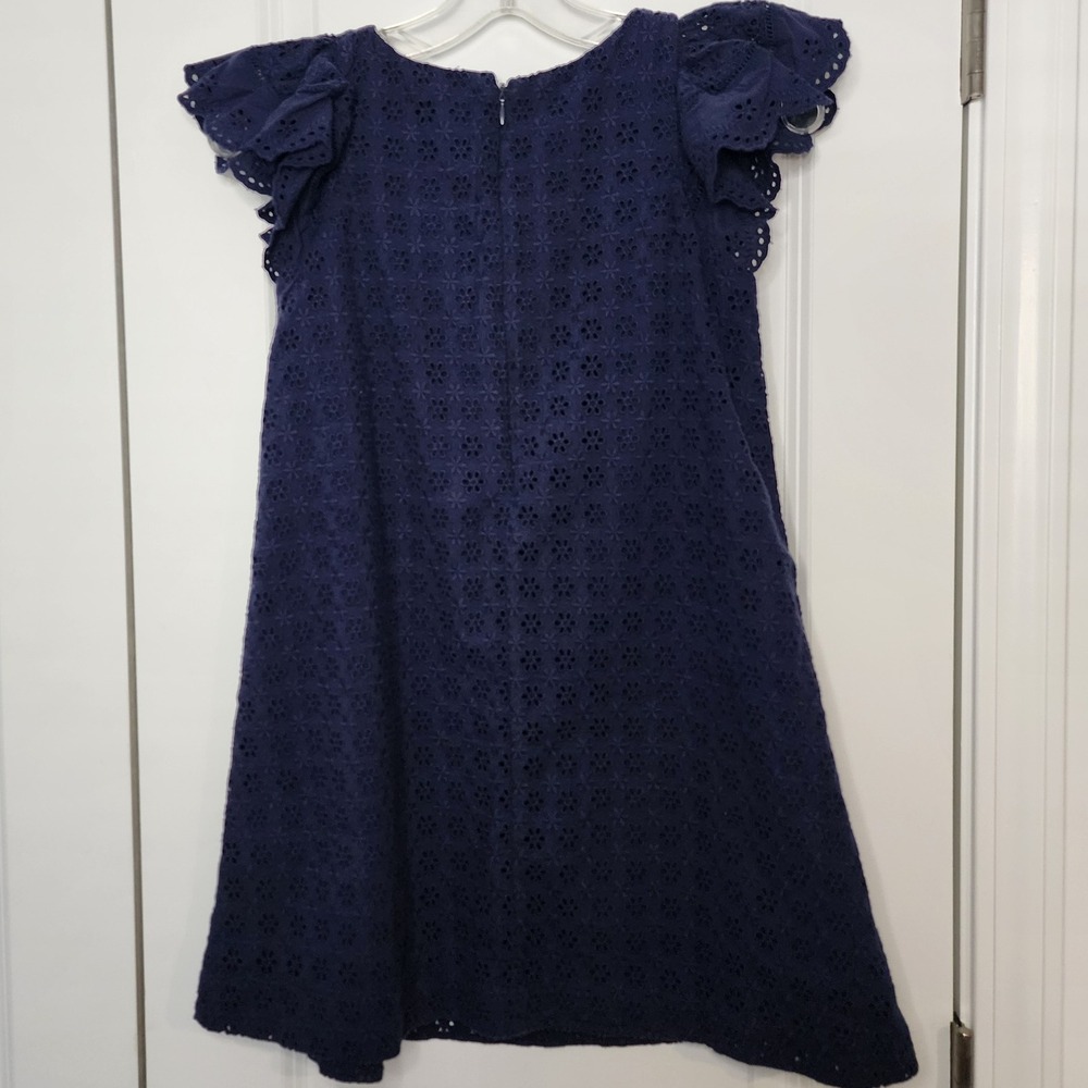 Polo Ralph Lauren Eyelet Dress Flutter Sleeve Navy Blue Girls Size 10 - Picture 2 of 4